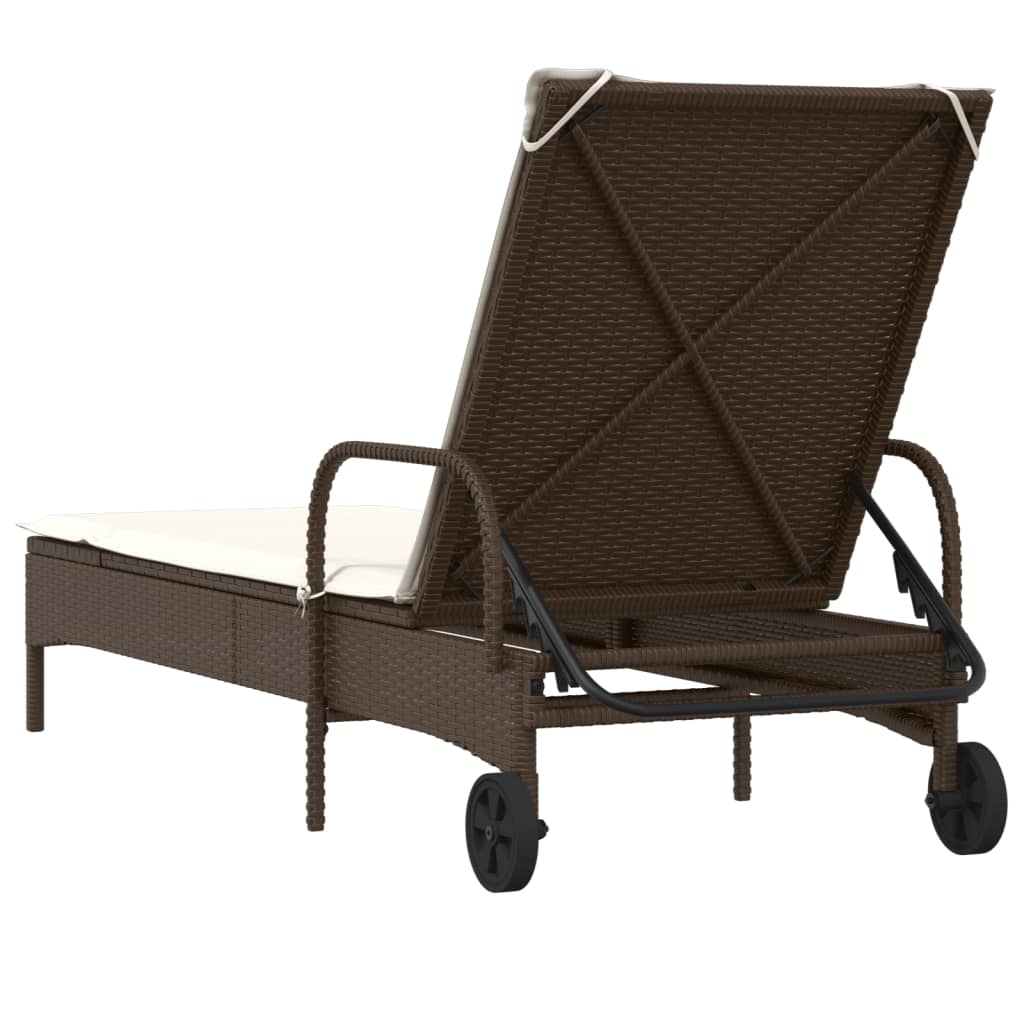 Chaise longue avec roues et coussin marron