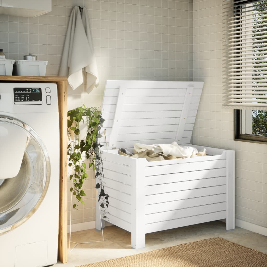 Boîte de rangement blanc en bois massif de pin