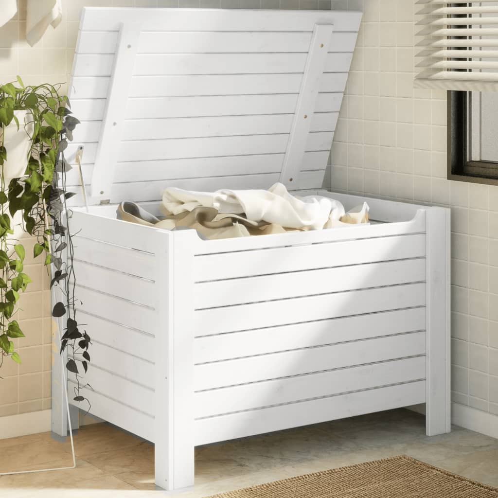 Boîte de rangement blanc en bois massif de pin
