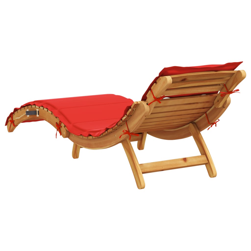Chaise longue avec coussin rouge bois d'acacia