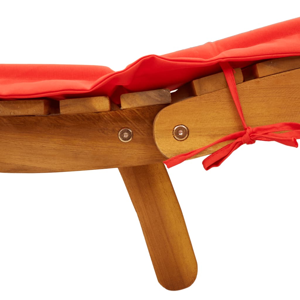 Chaise longue avec coussin rouge bois d'acacia