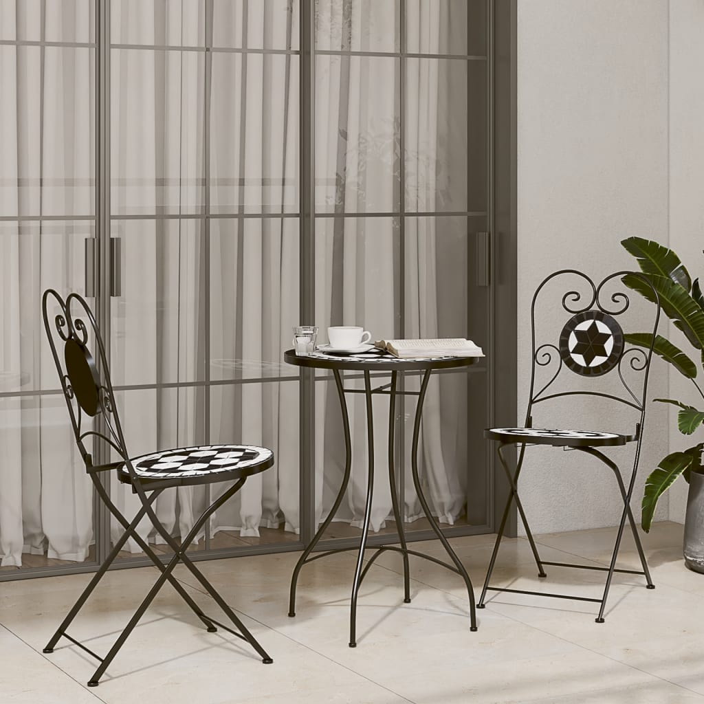 Chaises de bistro noir et blanc en céramique