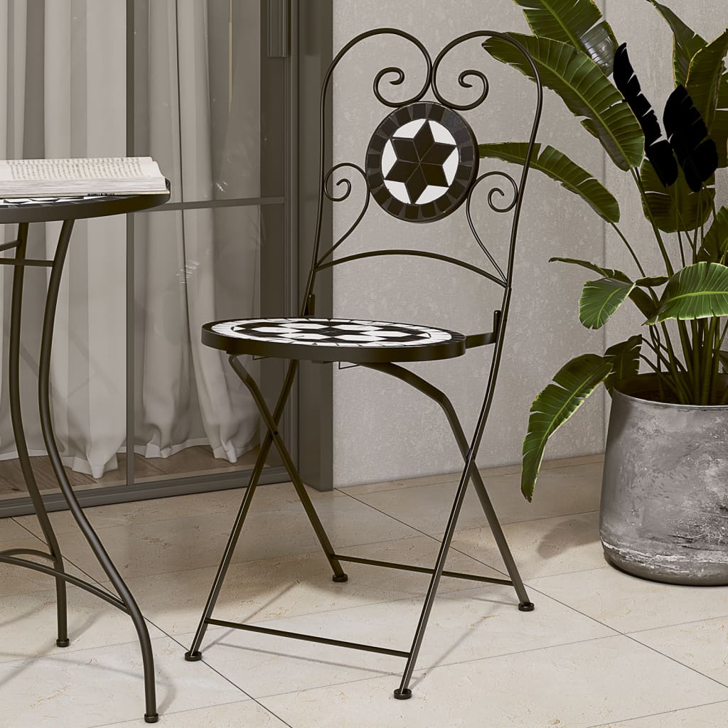 Chaises de bistro noir et blanc en céramique