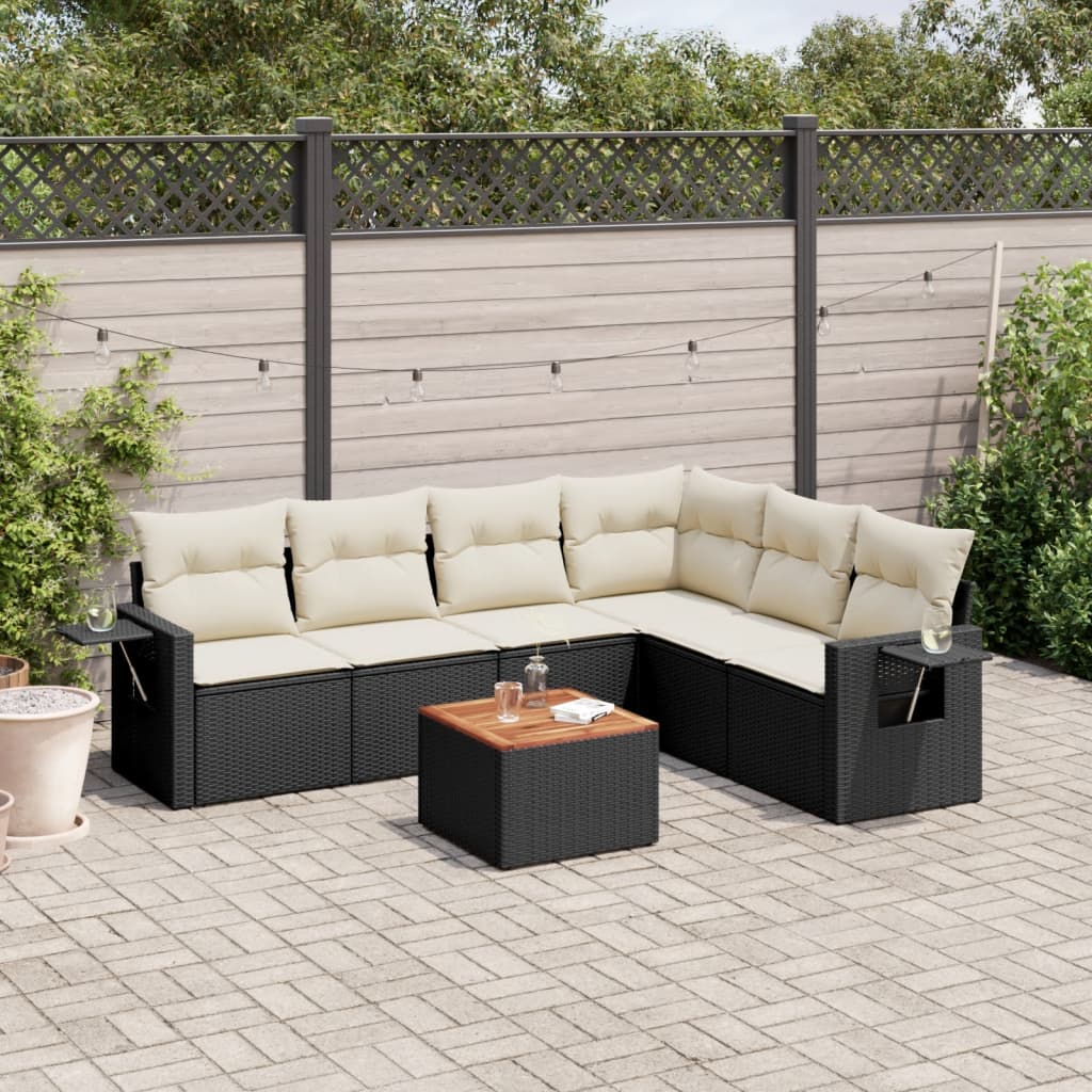 Salon de jardin 7 pcs noir résine tressée