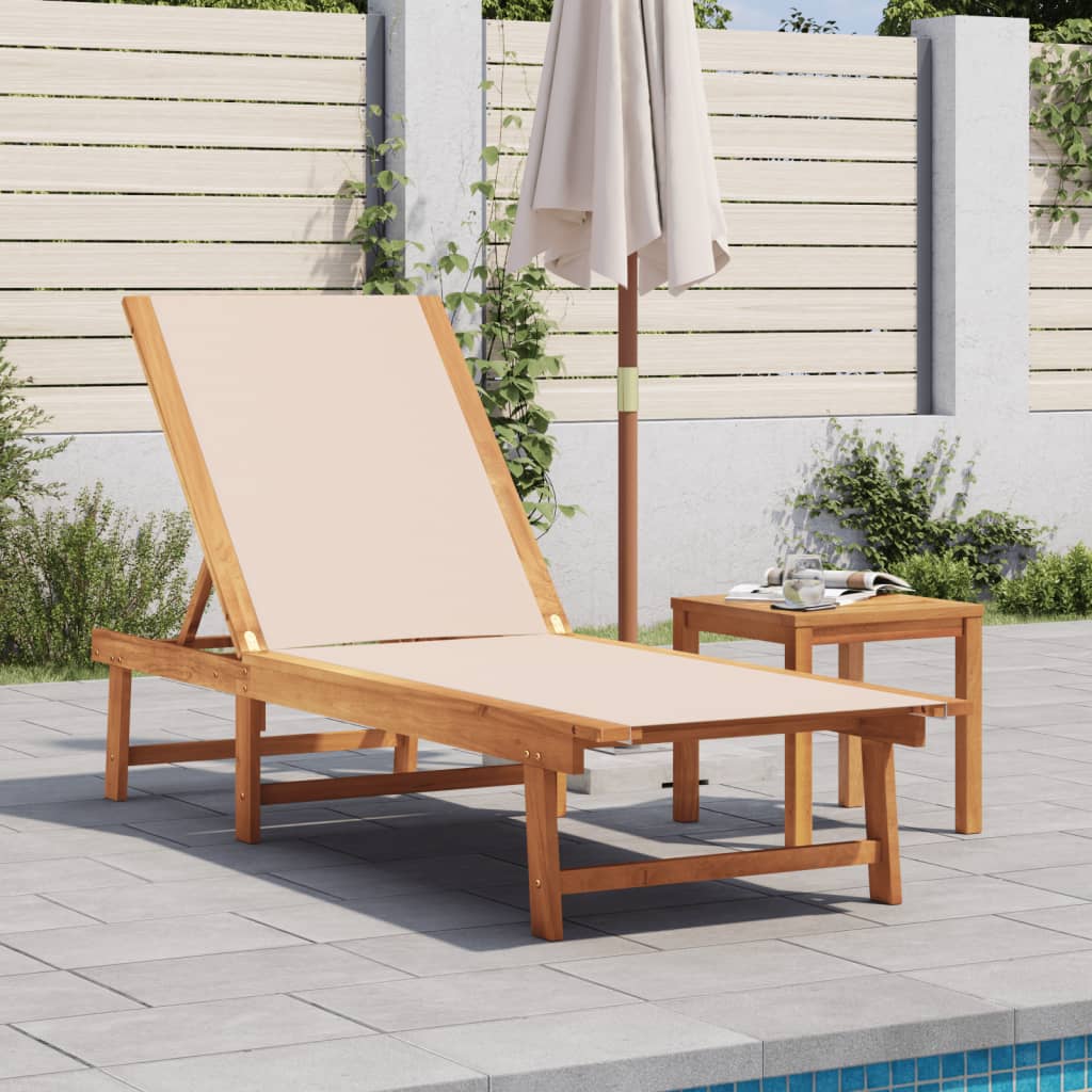 Chaise longue crème en bois d'acacia