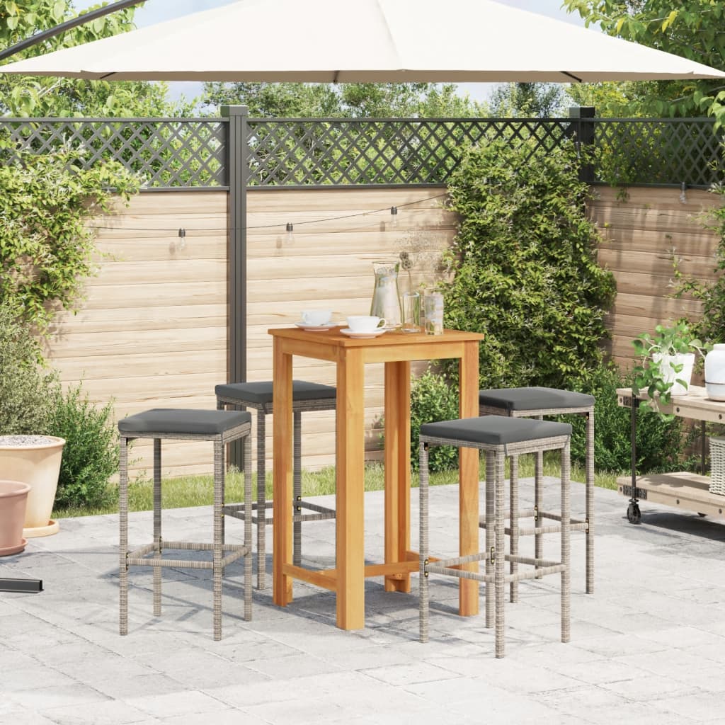 Ensemble de bar de jardin gris en bois acacia et rotin