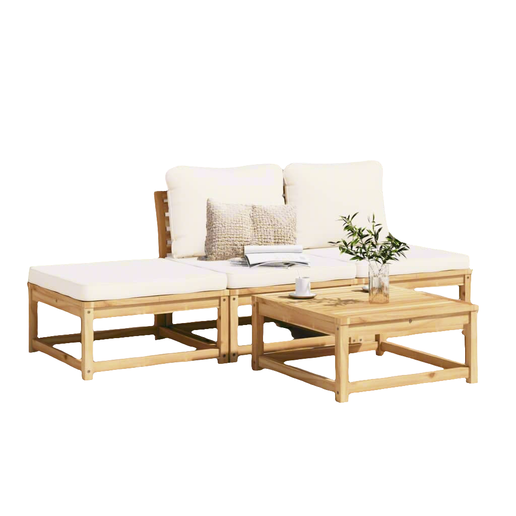 Salon de jardin 4 pcs avec coussins et Bois d'acacia tropical