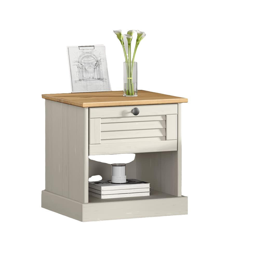 Table de chevet blanc en bois de pin massif