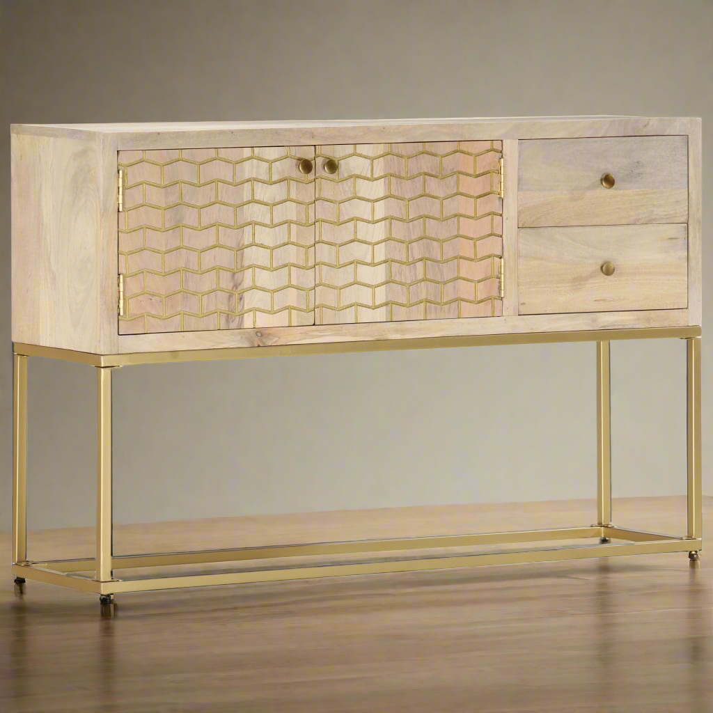 buffet doré en bois de manguier massif