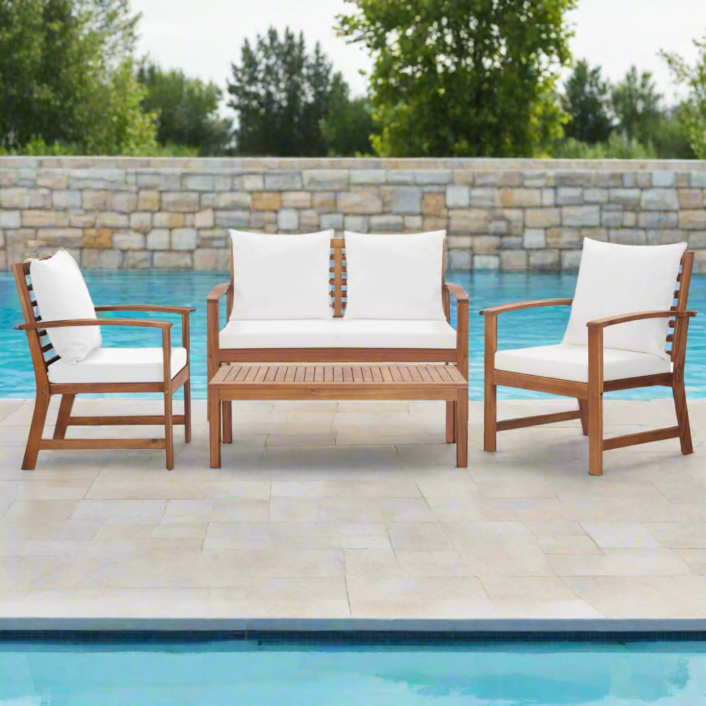 Salon de jardin avec coussins 4 pcs Bois d'acacia solide