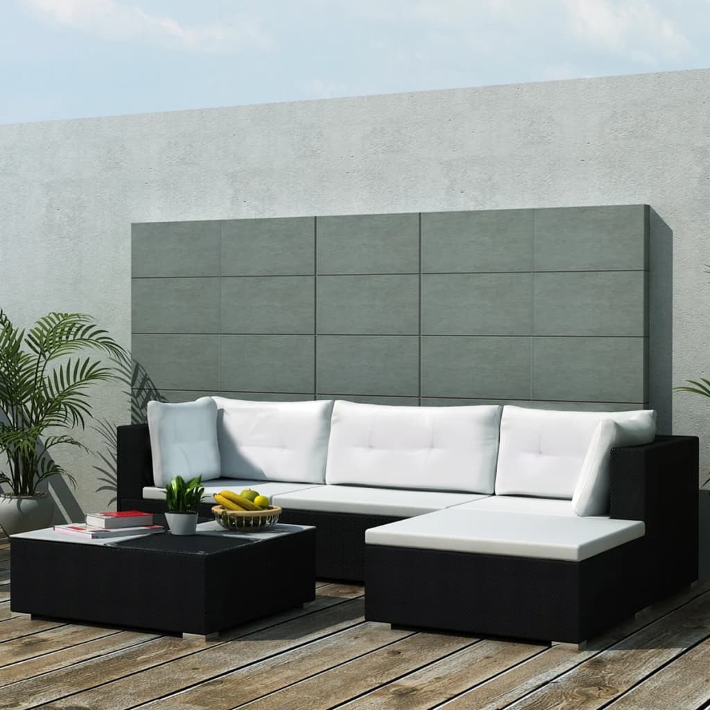 Salon de jardin 5 pcs  Résine tressée Noir