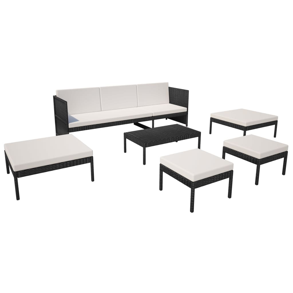 Salon de jardin 6 pcs résine tressée noir