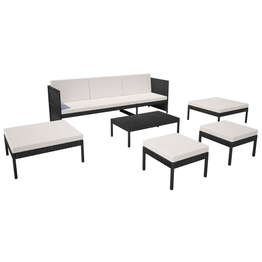 Salon de jardin 6 pcs résine tressée noir
