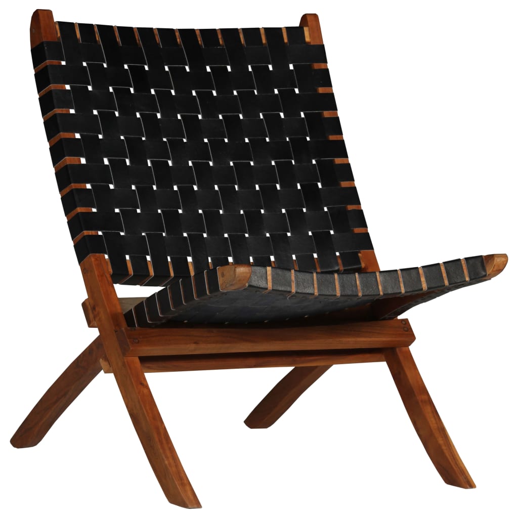 Chaise pliable  noir en cuir véritable
