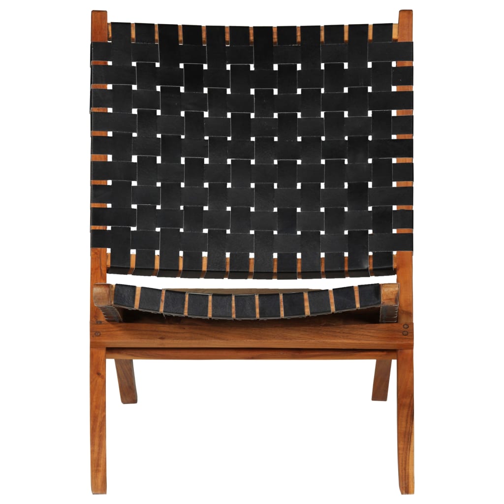 Chaise pliable  noir en cuir véritable