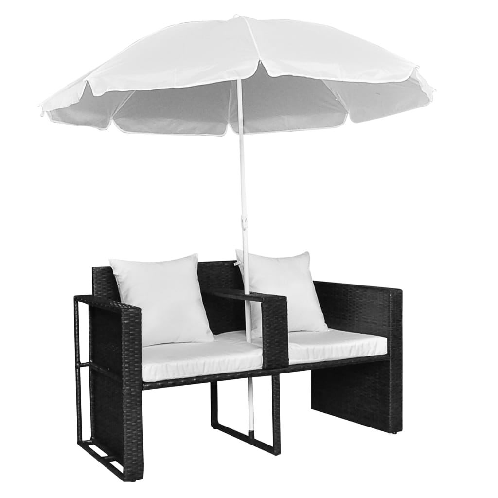 Lit de jardin avec parasol Noir