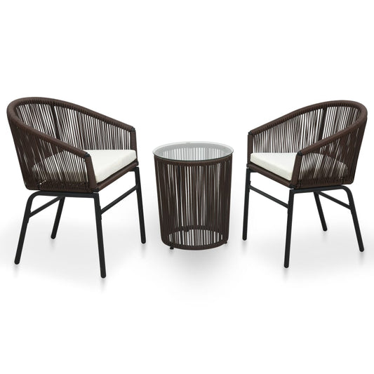 Ensemble de bistro 3 pcs avec coussins Rotin  Marron