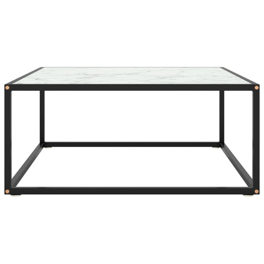 Table basse Noir avec verre en marbre blanc