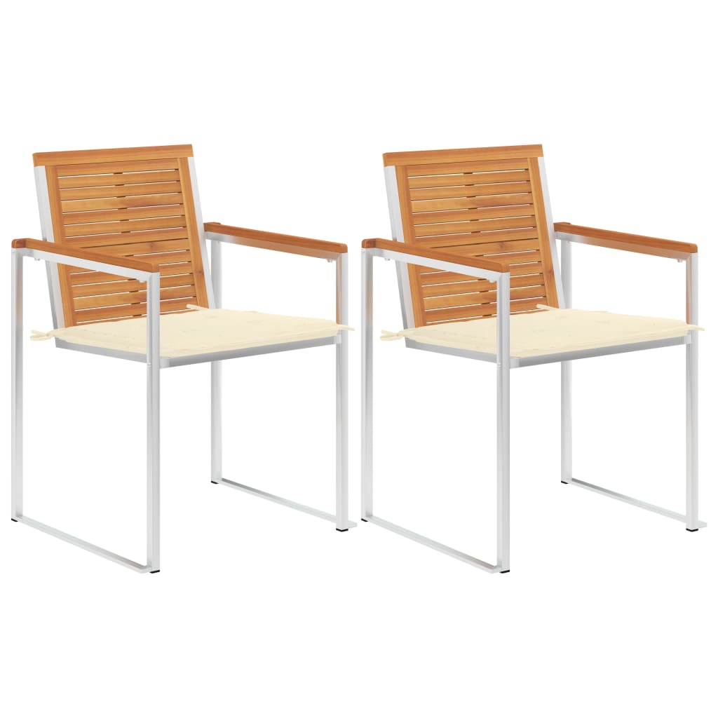Chaises de jardin avec coussins lot de 2 Acacia solide