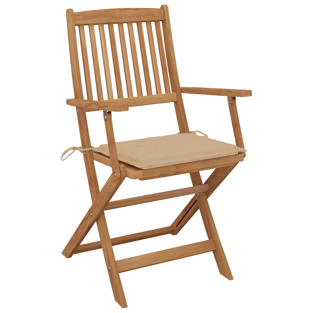 Chaises pliables de jardin lot de 4 en bois d'acacia avec coussin beige