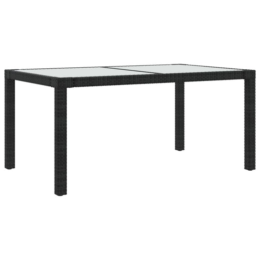 Table de jardin en Verre trempé et résine tressée Noir