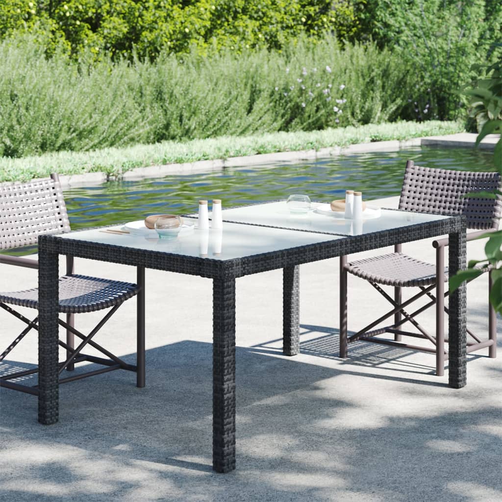 Table de jardin en Verre trempé et résine tressée Noir