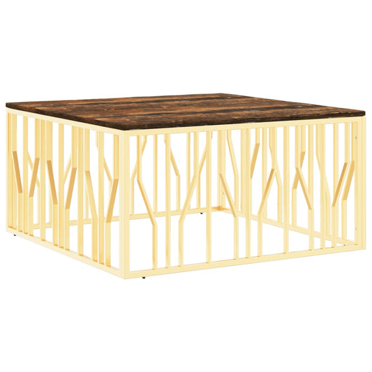 Table basse doré acier inoxydable et bois