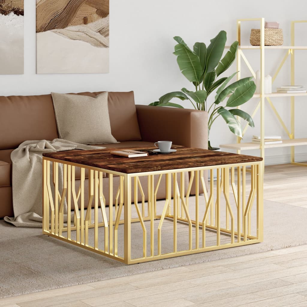 Table basse doré acier inoxydable et bois