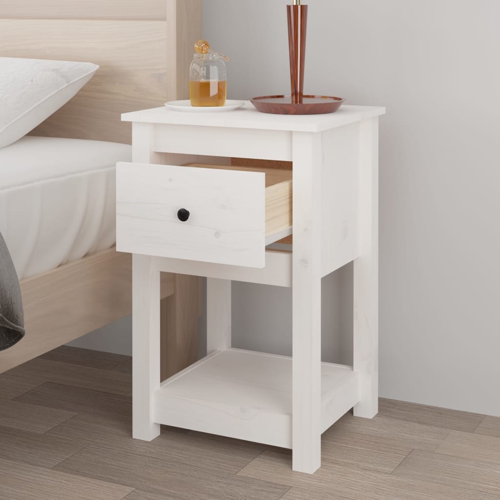 Table de chevet Blanc en bois de pin