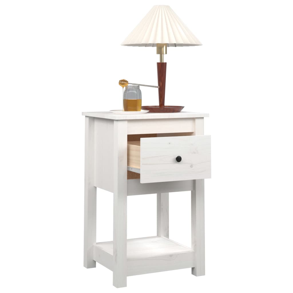 Table de chevet Blanc en bois de pin