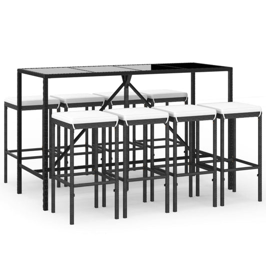 Ensemble 9 noir rattan