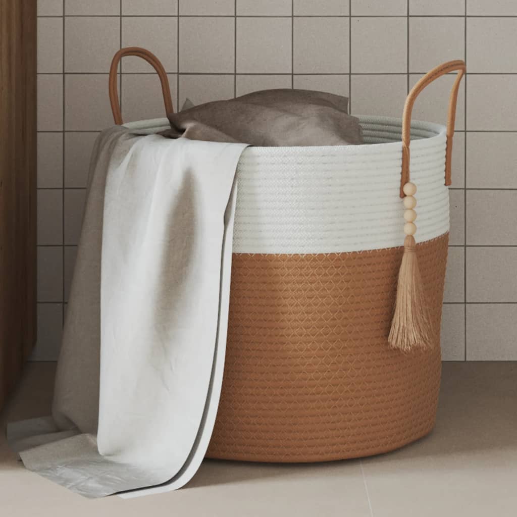 Panier de rangement marron et blanc