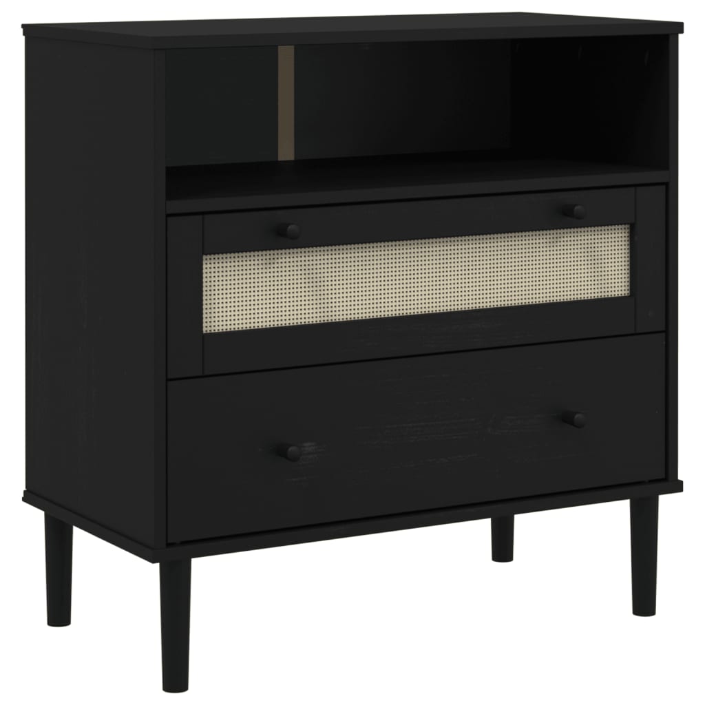 Buffet SEya aspect rotin noir en bois massif de pin