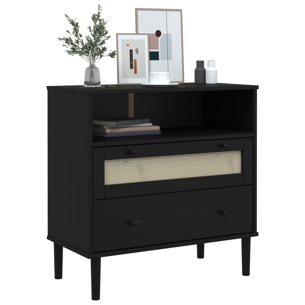Buffet SEya aspect rotin noir en bois massif de pin