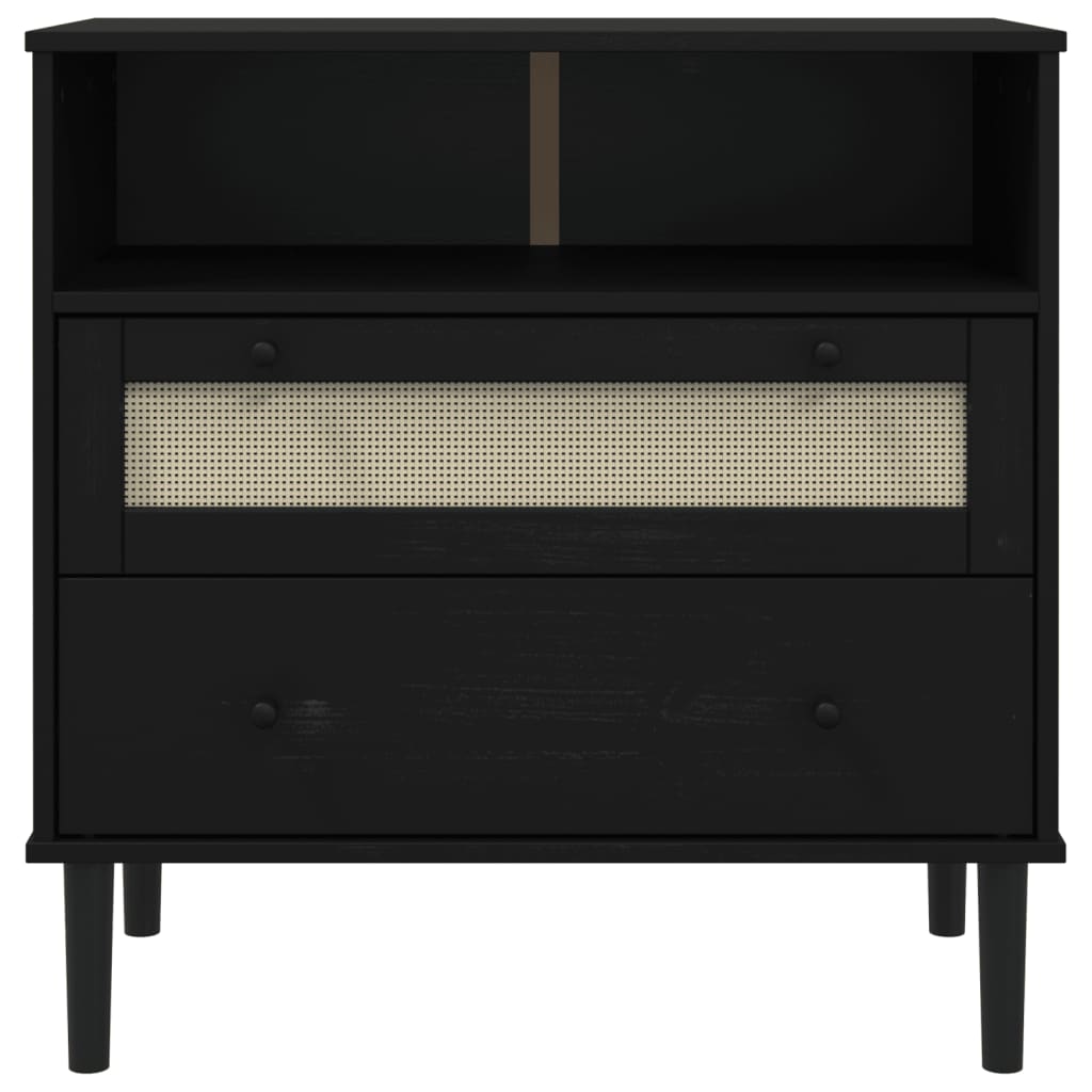 Buffet SEya aspect rotin noir en bois massif de pin