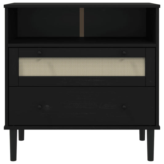 Buffet SEya aspect rotin noir en bois massif de pin