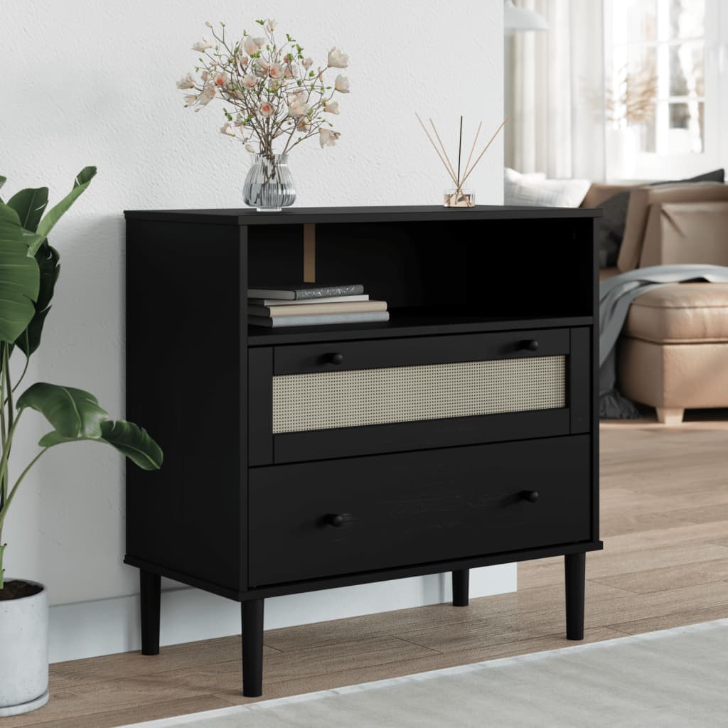 Buffet SEya aspect rotin noir en bois massif de pin