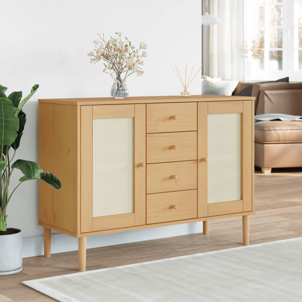 Buffet SEya aspect rotin marron