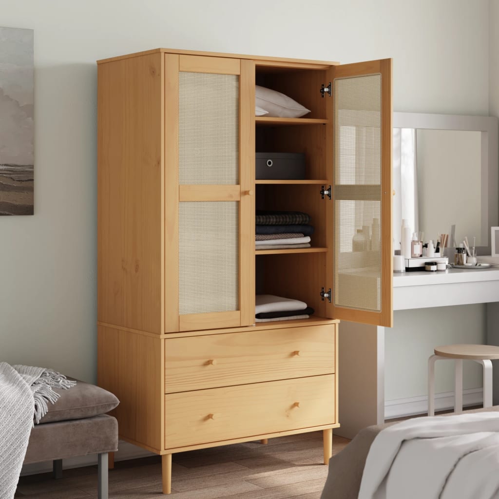 Armoire aspect rotin marron bois massif de pin