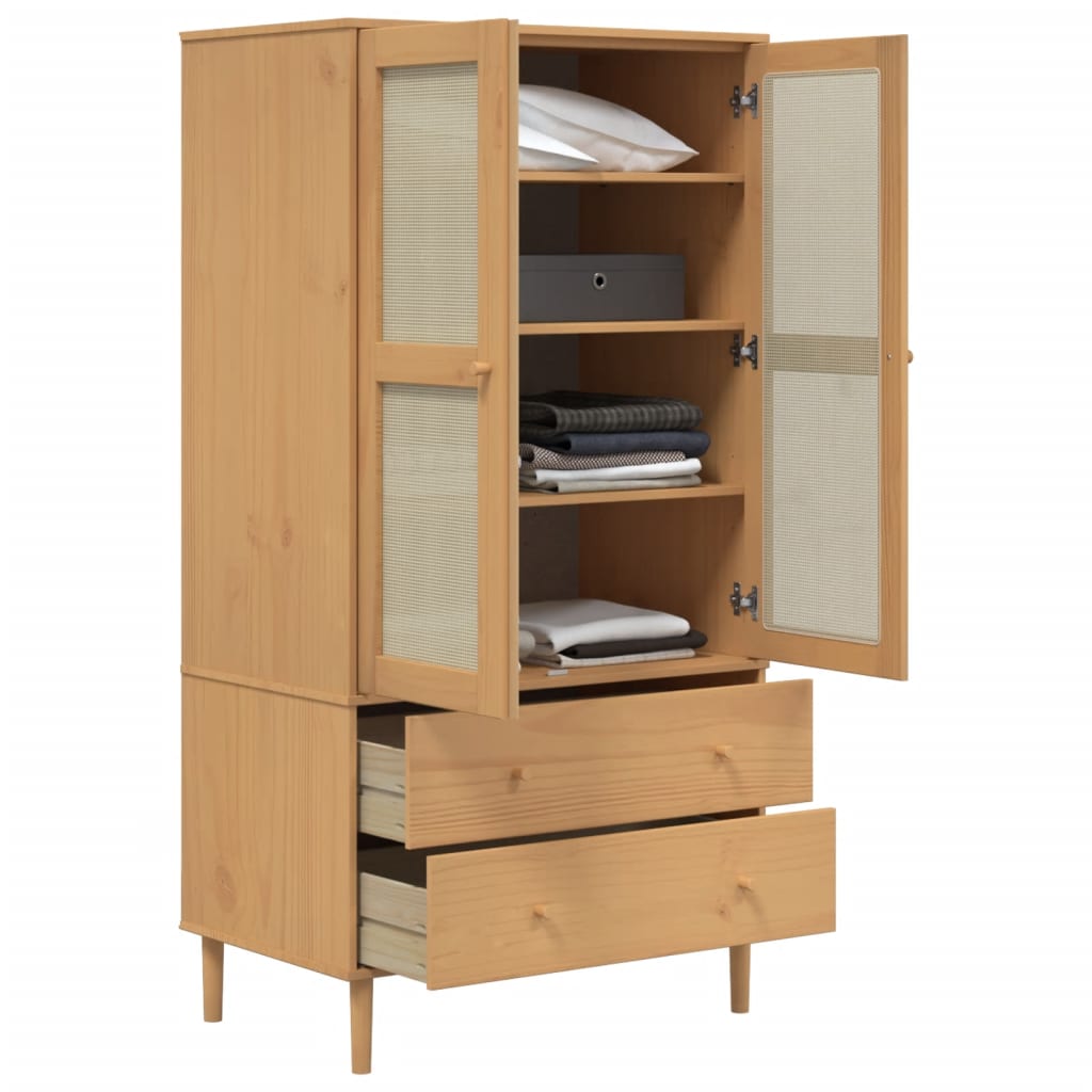 Armoire aspect rotin marron bois massif de pin