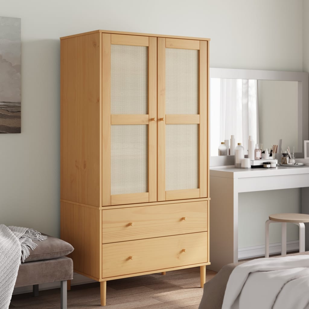 Armoire aspect rotin marron bois massif de pin