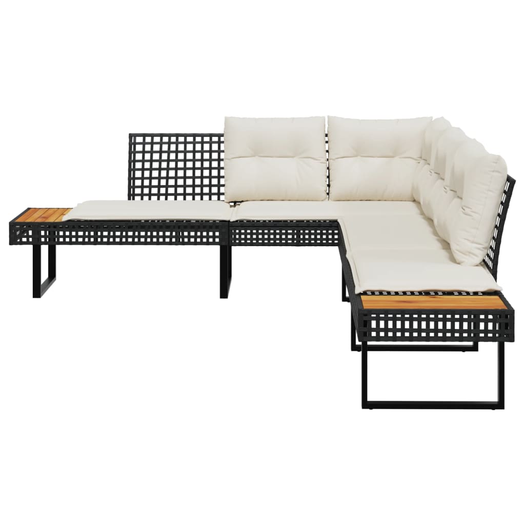 Canapé de jardin avec coussins en  noir rotin et acacia
