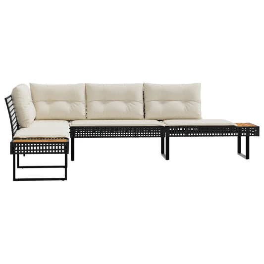 Canapé de jardin avec coussins en  noir rotin et acacia