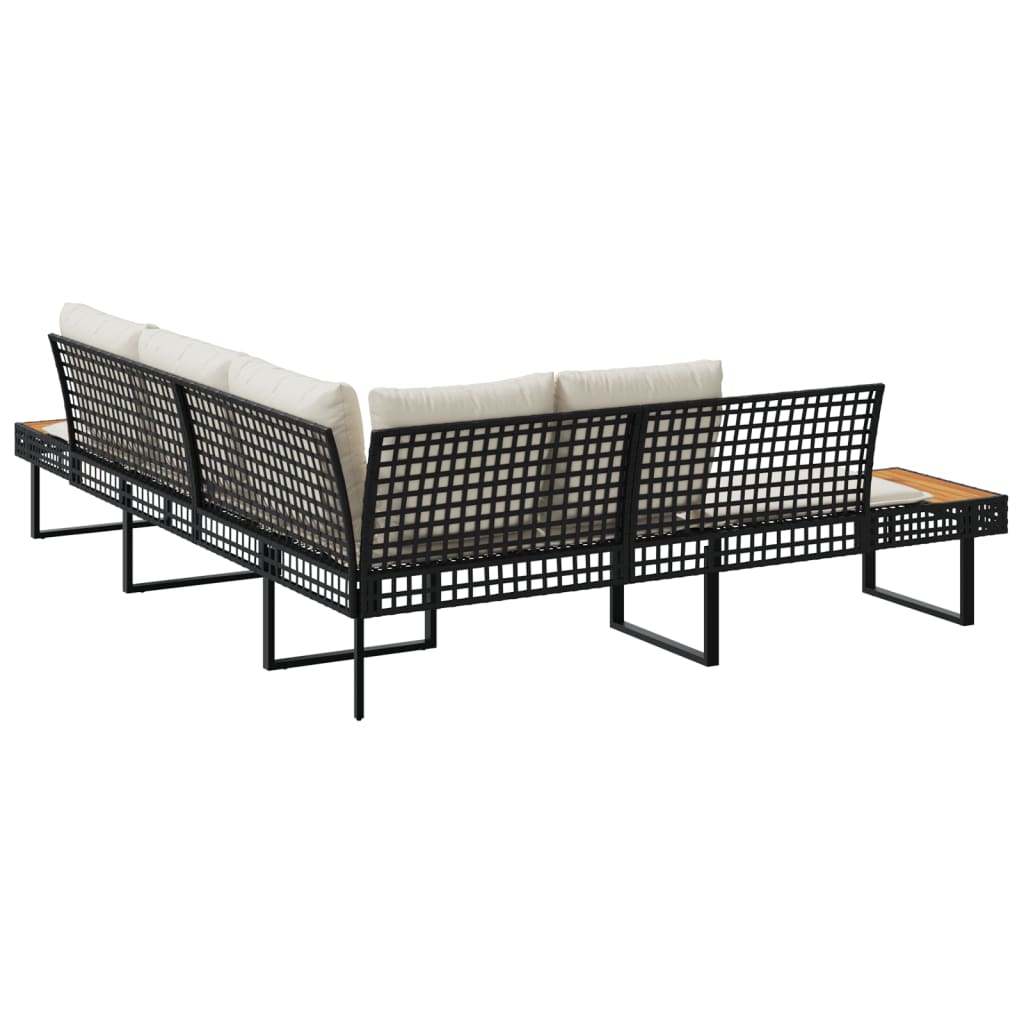 Canapé de jardin avec coussins en  noir rotin et acacia