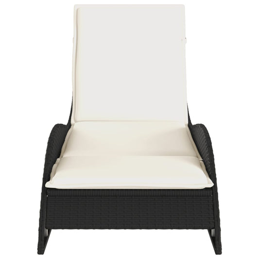 Chaise longue avec coussin noir en résine tressée
