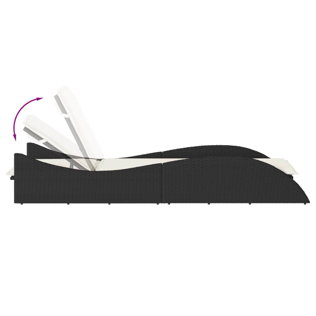 Chaise longue avec coussin noir en résine tressée