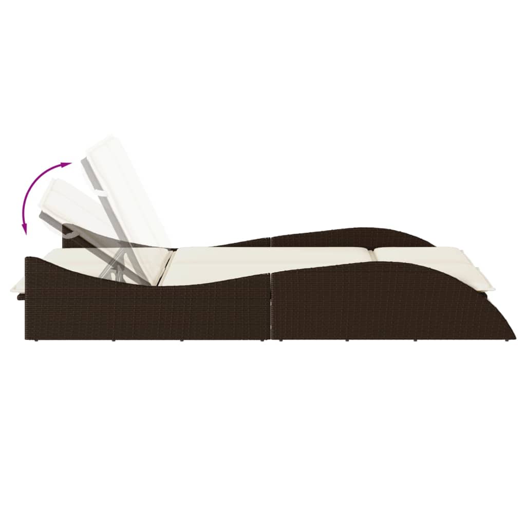 Chaise longue avec coussins marron  en résine tressée