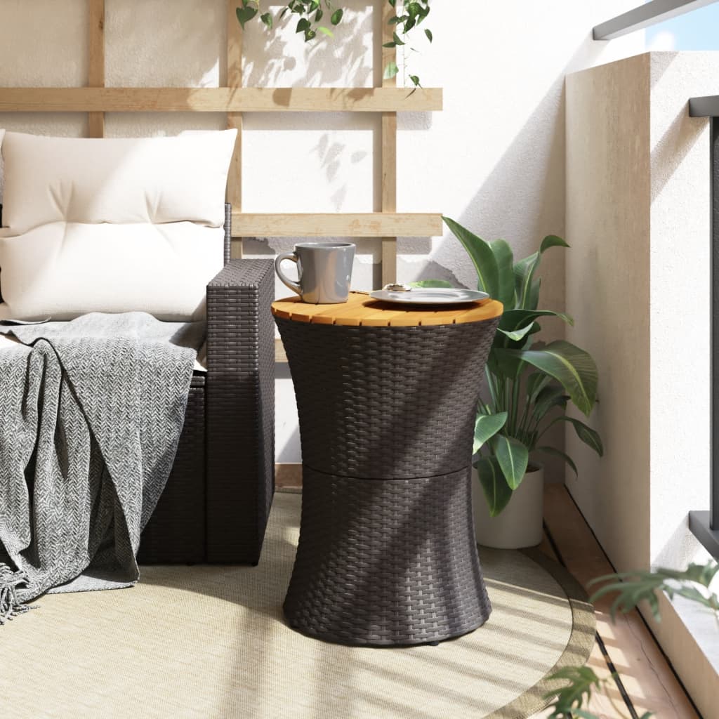 Table d'appoint de jardin noir rotin et bois