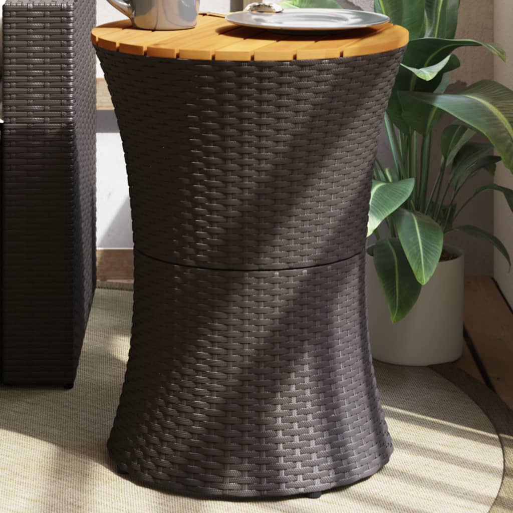 Table d'appoint de jardin noir rotin et bois
