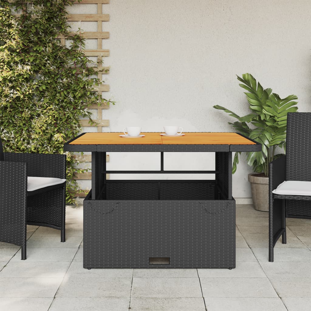 Table de jardin noir en résine tressée et bois acacia